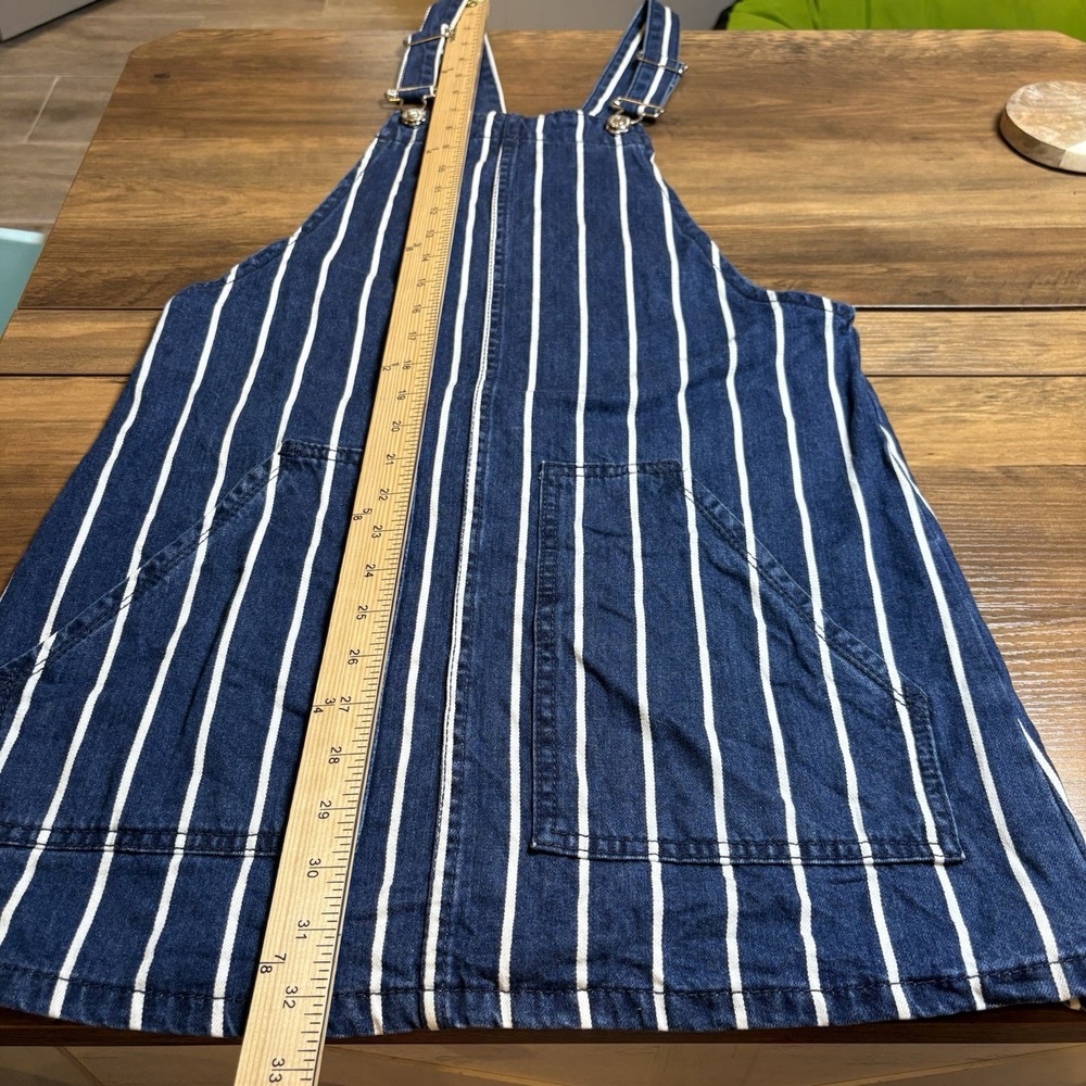 Stradivarius Womens 4 Blue Pinstripe Overall Dress Pinafore Coastal Preppy - Picture 10 of 14